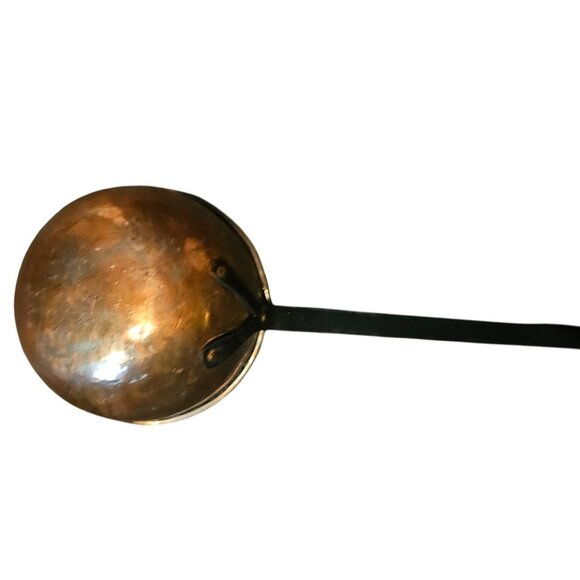 Antique Large Hand Forged French Copper Pots With Brass Handles 23"L 25"L - Picture 5 of 16